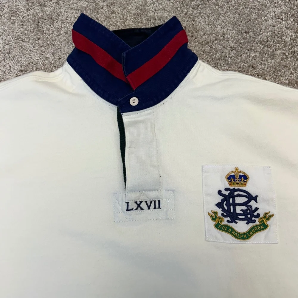 Vintage Polo Ralph Lauren Rugby Polo Shirt‎ L/S LXVII Crest Men NO SIZE TAG